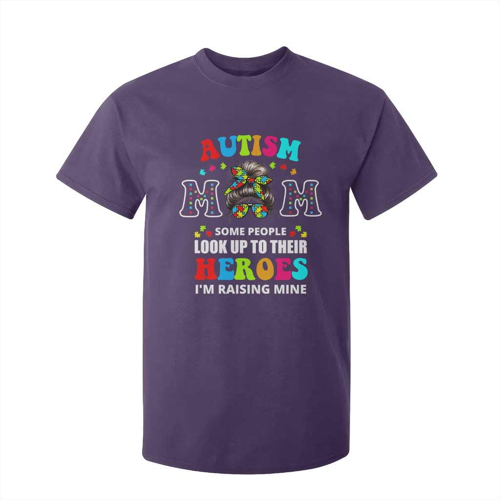 Autism Mom T Shirt For Kid Raising Hero Messy Bun Autism Support