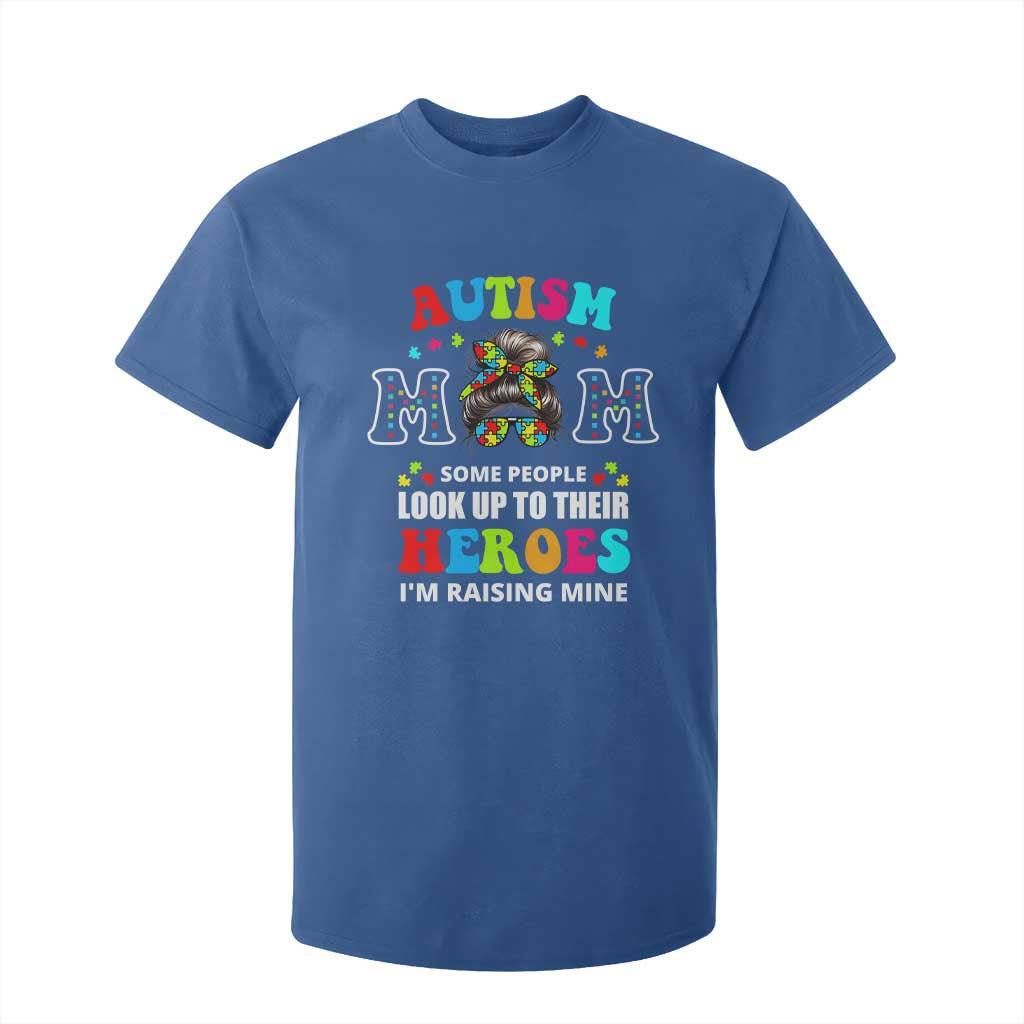Autism Mom T Shirt For Kid Raising Hero Messy Bun Autism Support