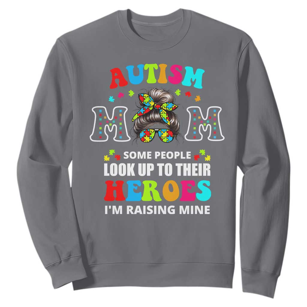 Autism Mom Sweatshirt Raising Hero Messy Bun Autism Support