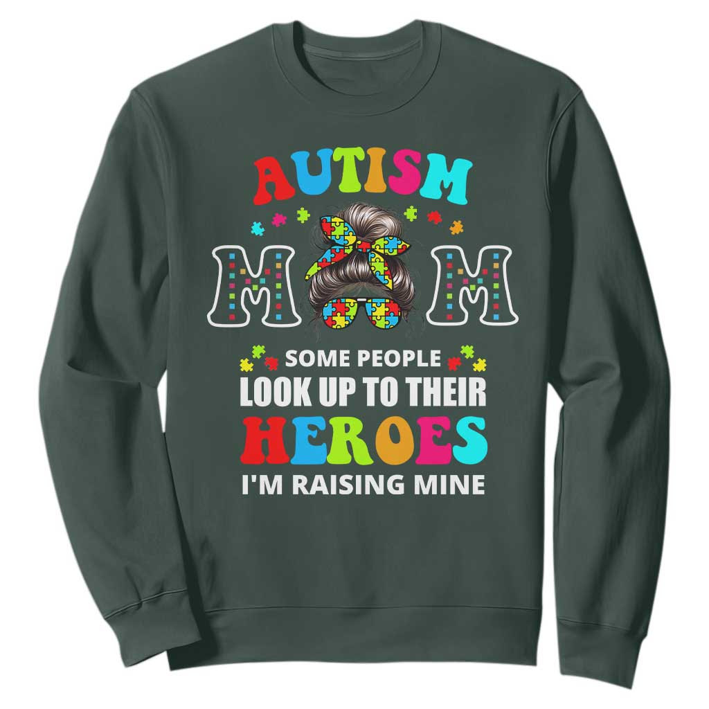 Autism Mom Sweatshirt Raising Hero Messy Bun Autism Support