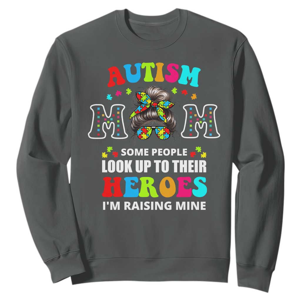 Autism Mom Sweatshirt Raising Hero Messy Bun Autism Support