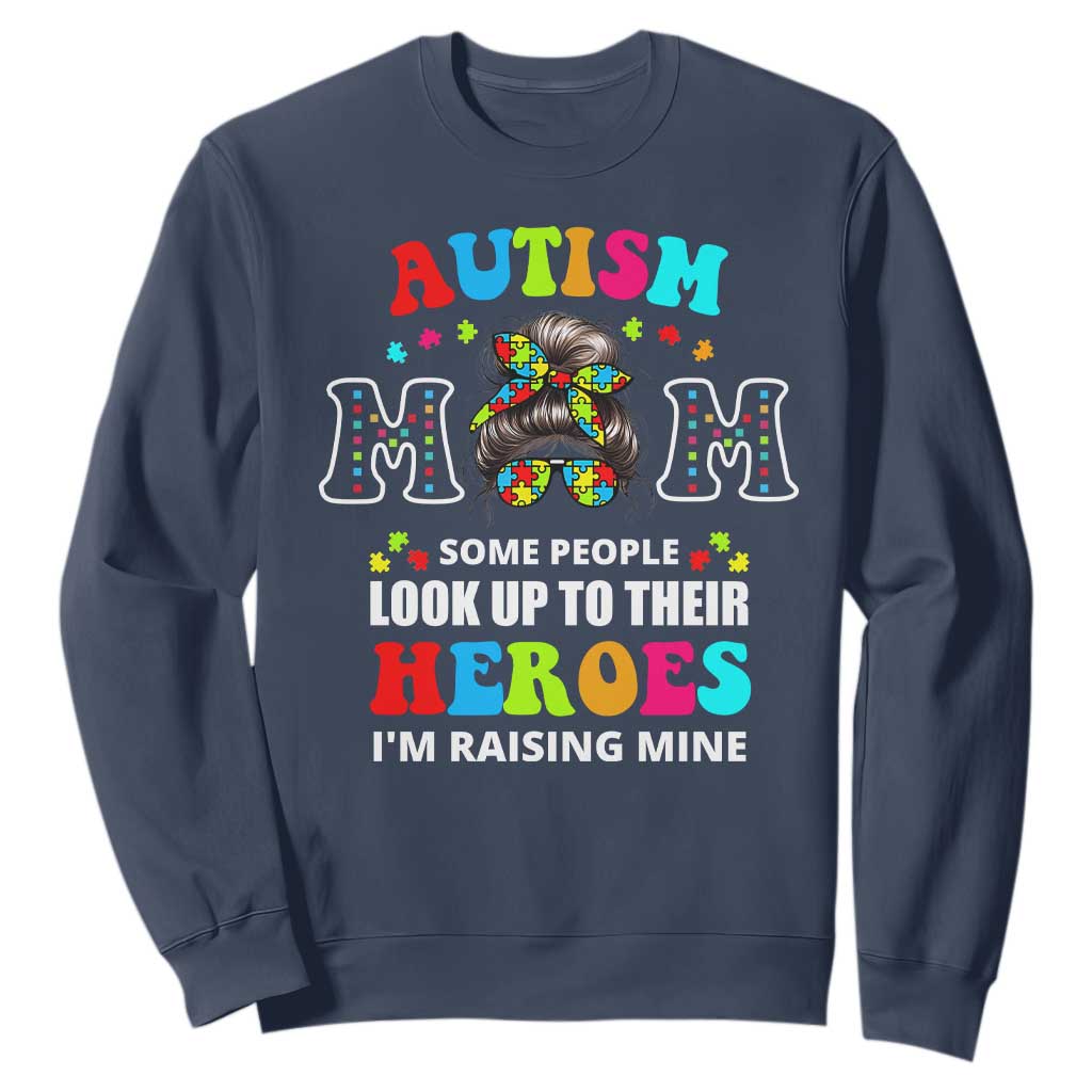 Autism Mom Sweatshirt Raising Hero Messy Bun Autism Support