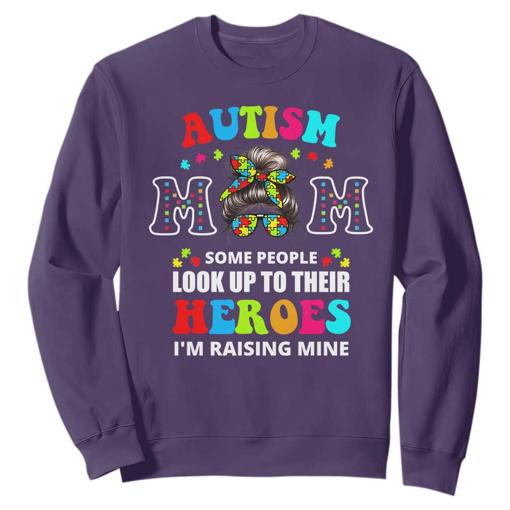 Autism Mom Sweatshirt Raising Hero Messy Bun Autism Support