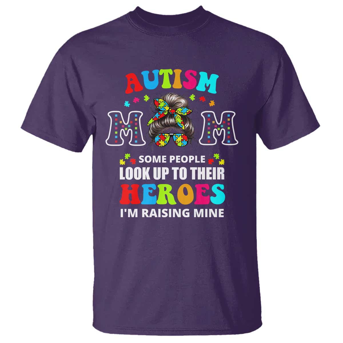 Autism Mom T Shirt Raising Hero Messy Bun Autism Support