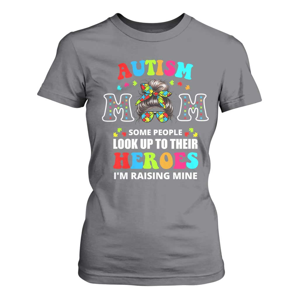 Autism Mom T Shirt For Women Raising Hero Messy Bun Autism Support