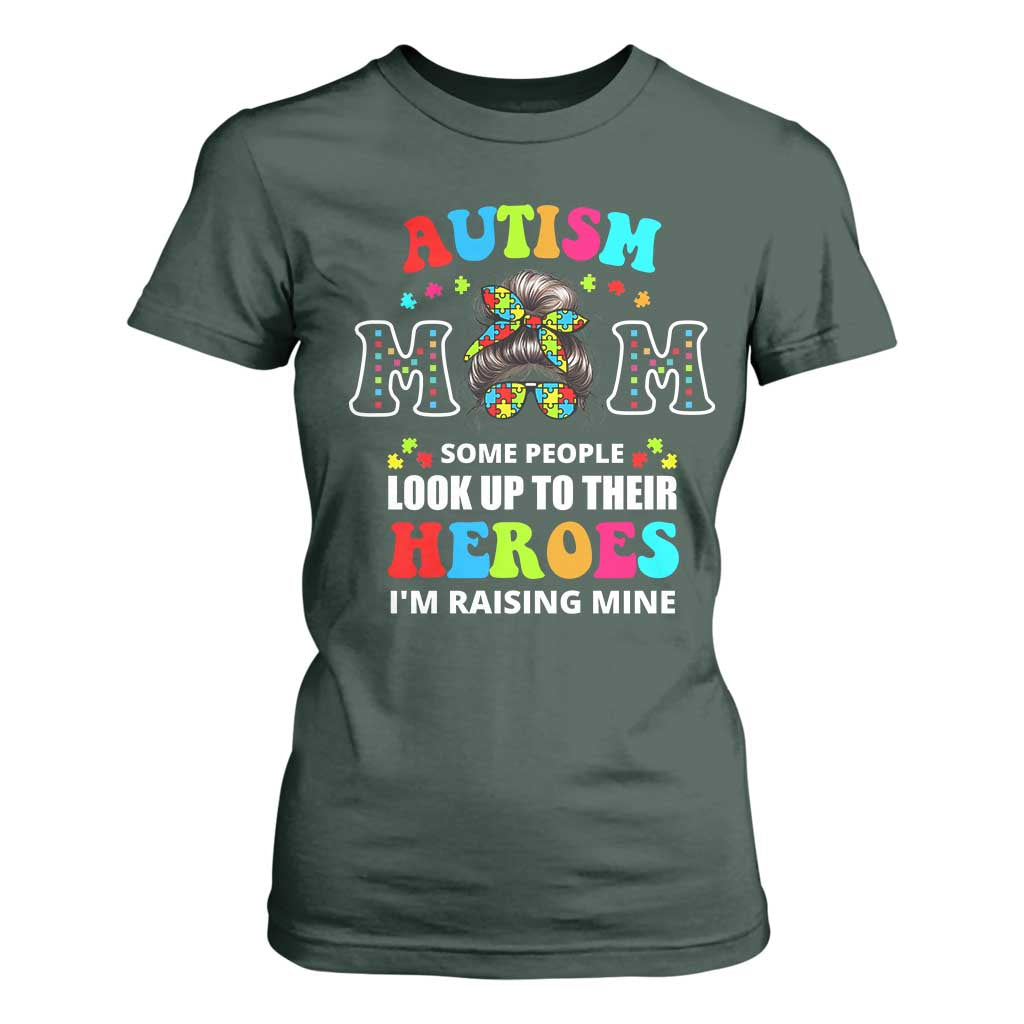 Autism Mom T Shirt For Women Raising Hero Messy Bun Autism Support