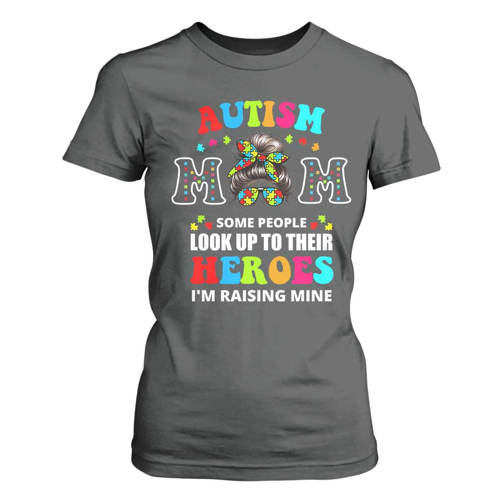 Autism Mom T Shirt For Women Raising Hero Messy Bun Autism Support