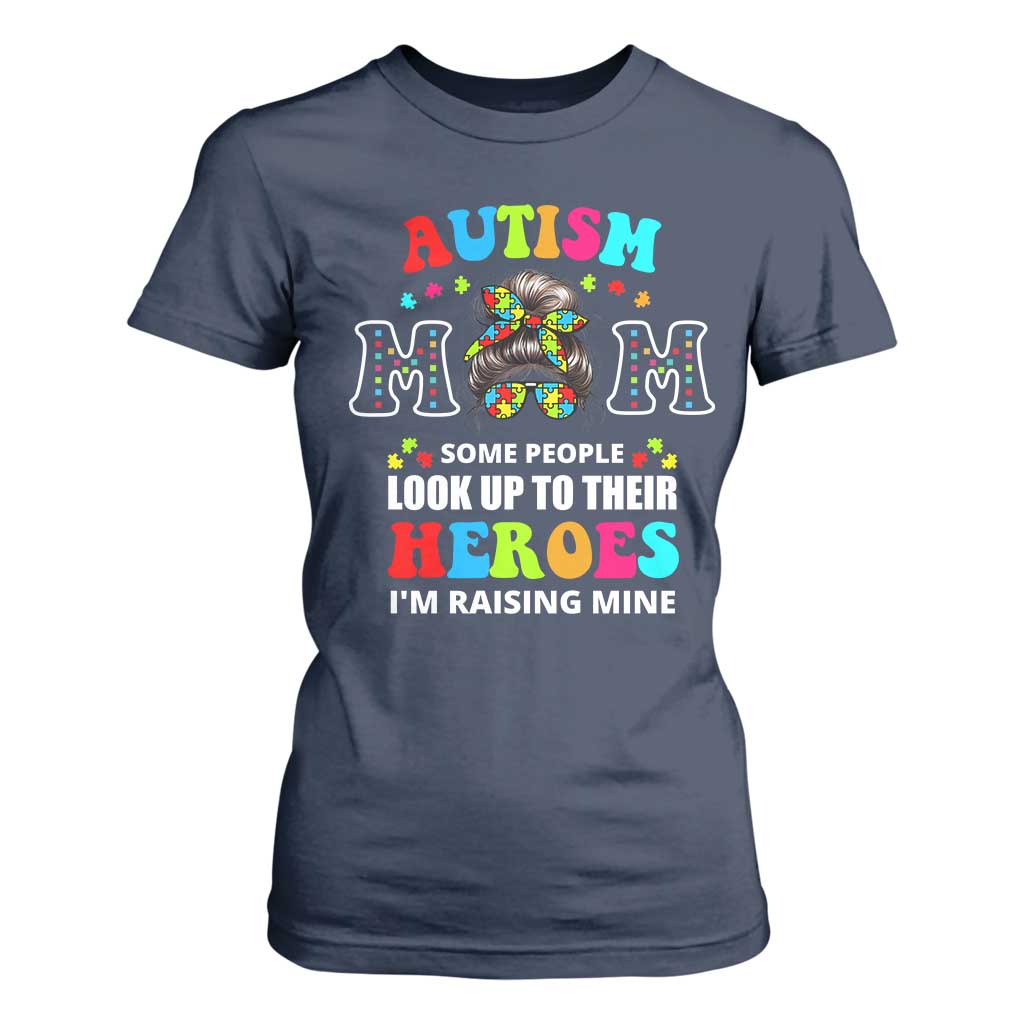 Autism Mom T Shirt For Women Raising Hero Messy Bun Autism Support