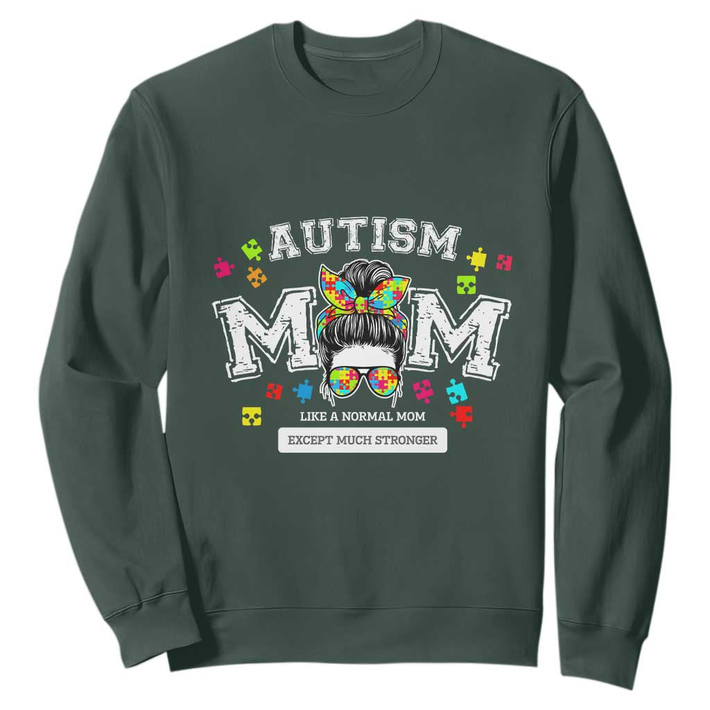 Autism Mom Sweatshirt Much Stronger Messy Bun ASD Autism Support