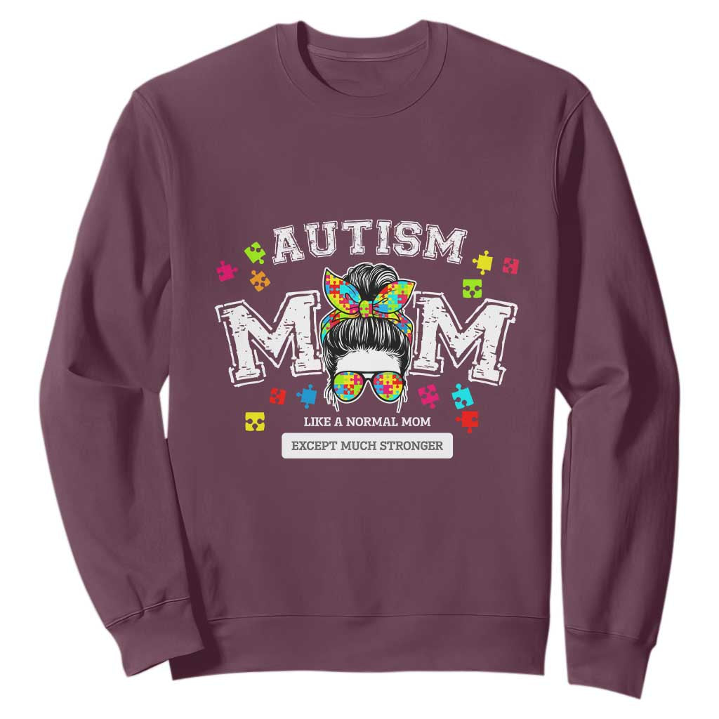 Autism Mom Sweatshirt Much Stronger Messy Bun ASD Autism Support
