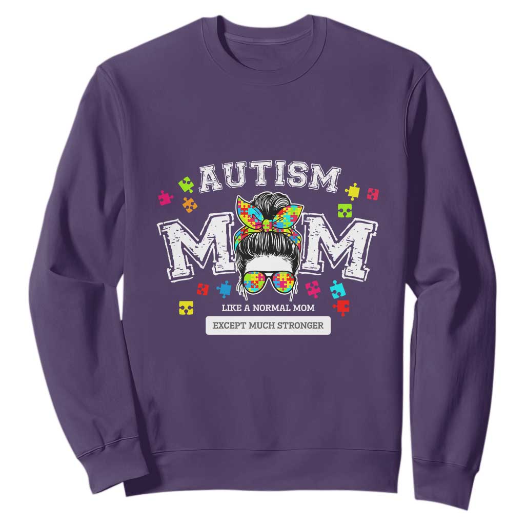 Autism Mom Sweatshirt Much Stronger Messy Bun ASD Autism Support