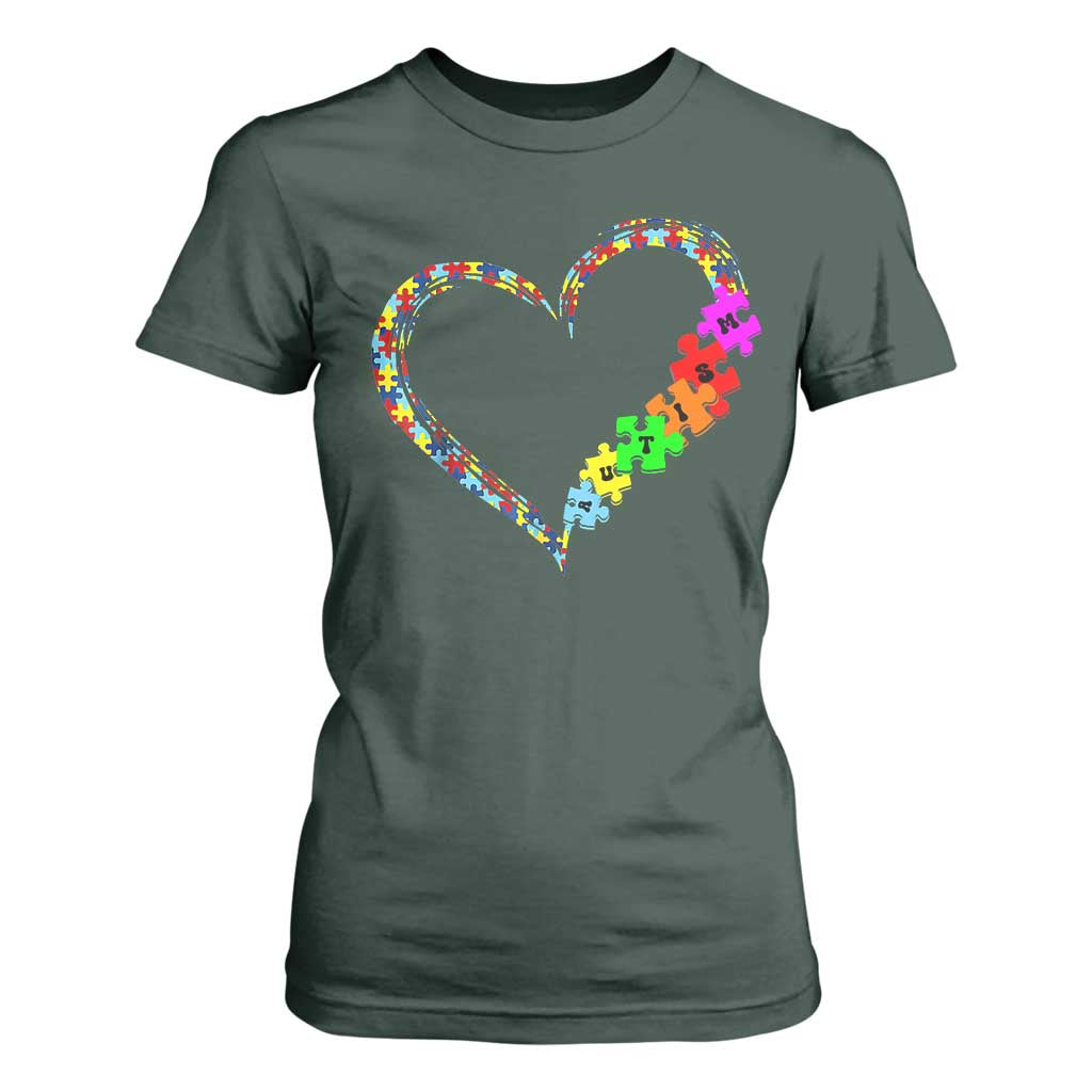 Autism Support Love Heart Puzzle Piece T Shirt For Women