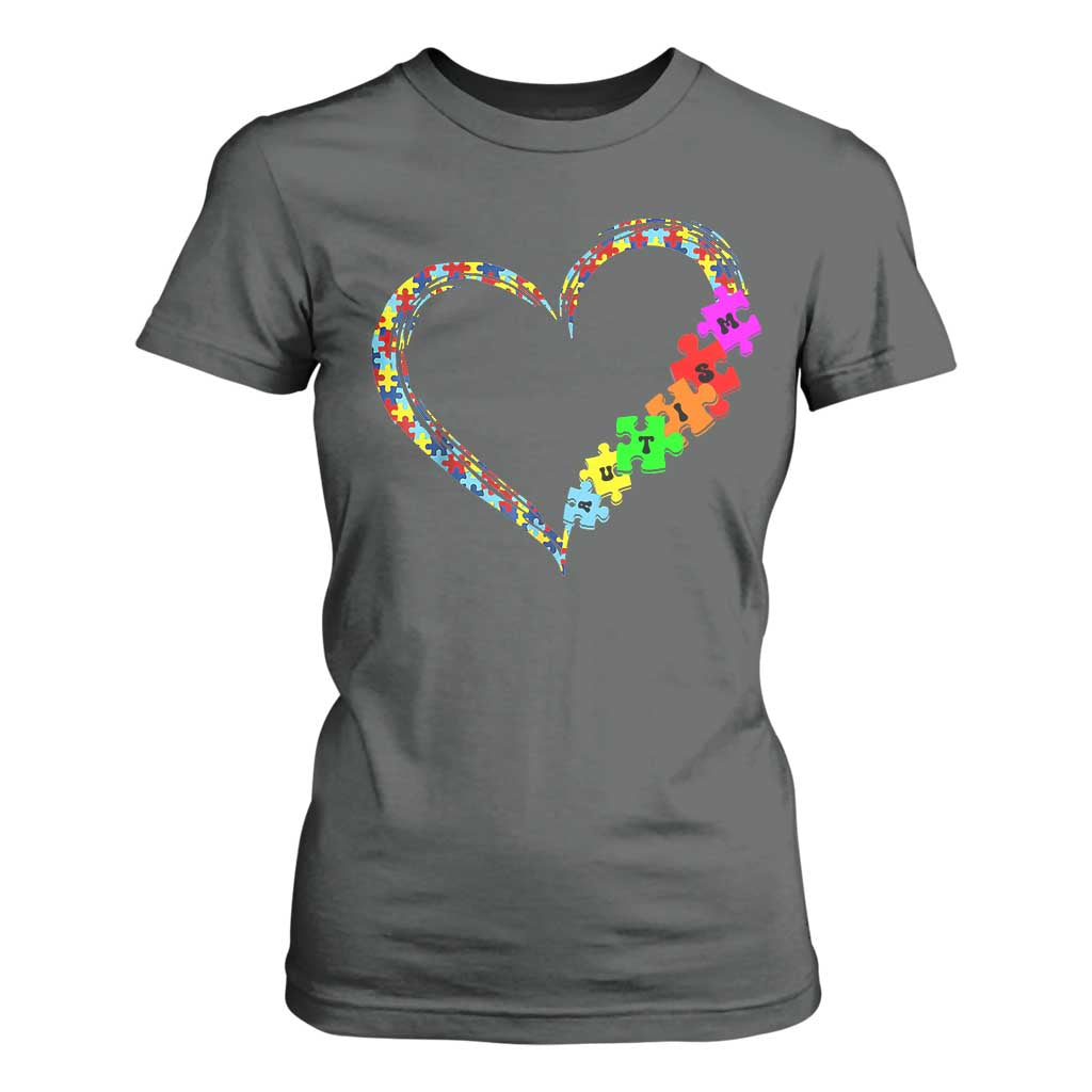 Autism Support Love Heart Puzzle Piece T Shirt For Women