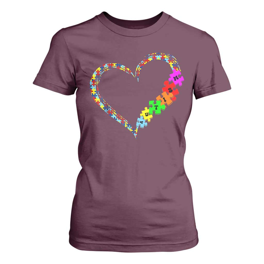 Autism Support Love Heart Puzzle Piece T Shirt For Women