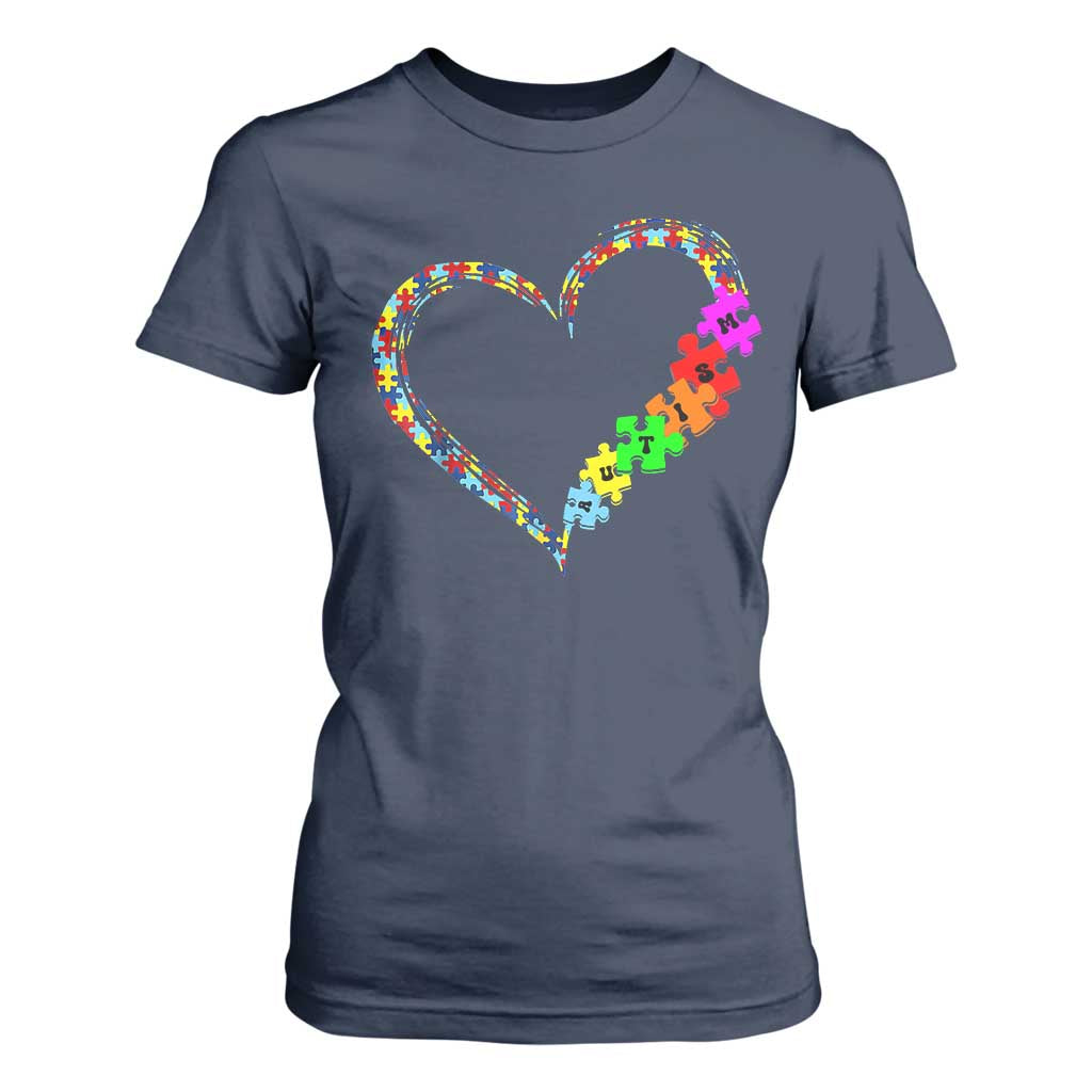Autism Support Love Heart Puzzle Piece T Shirt For Women