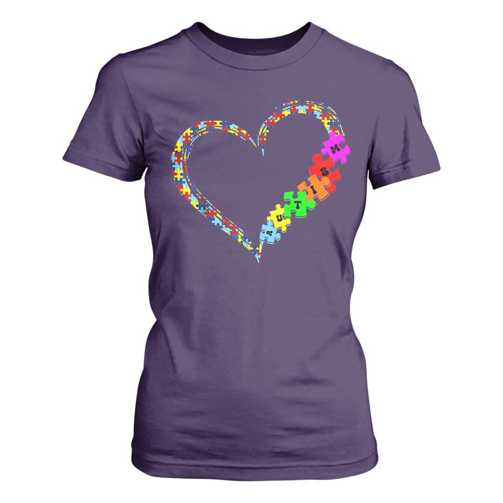 Autism Support Love Heart Puzzle Piece T Shirt For Women