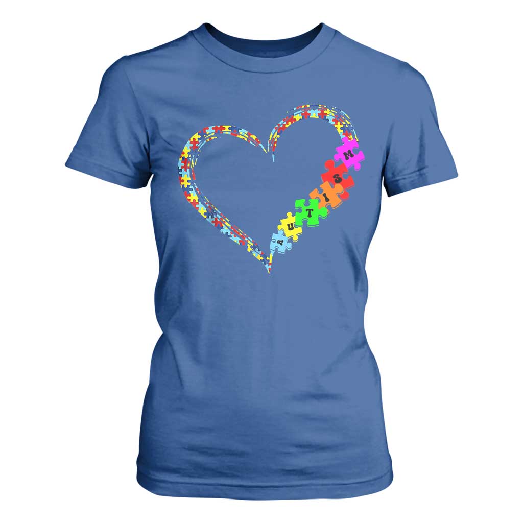 Autism Support Love Heart Puzzle Piece T Shirt For Women