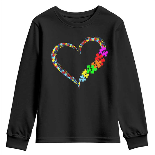 Autism Support Love Heart Puzzle Piece Youth Sweatshirt