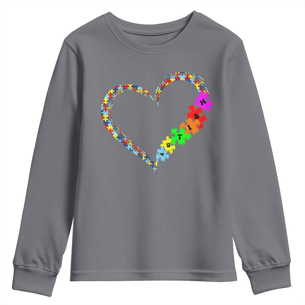 Autism Support Love Heart Puzzle Piece Youth Sweatshirt