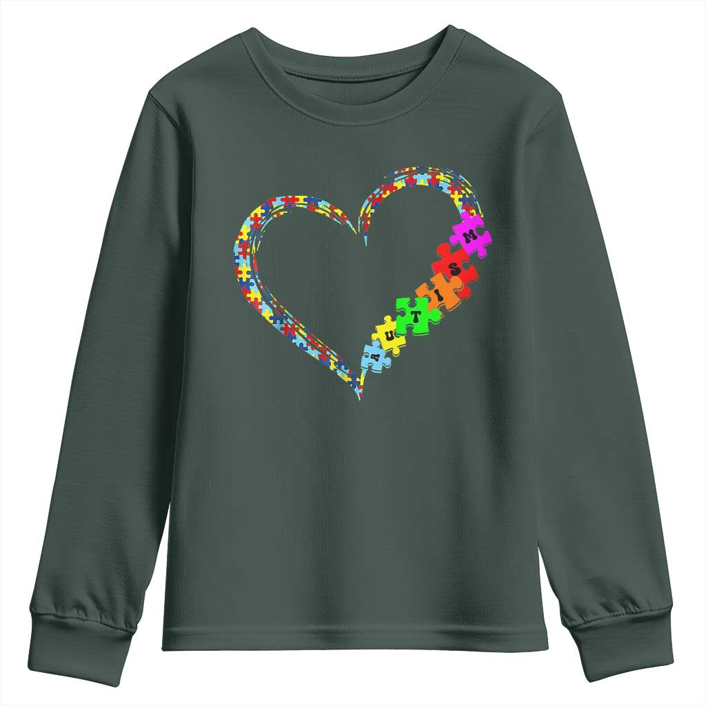 Autism Support Love Heart Puzzle Piece Youth Sweatshirt