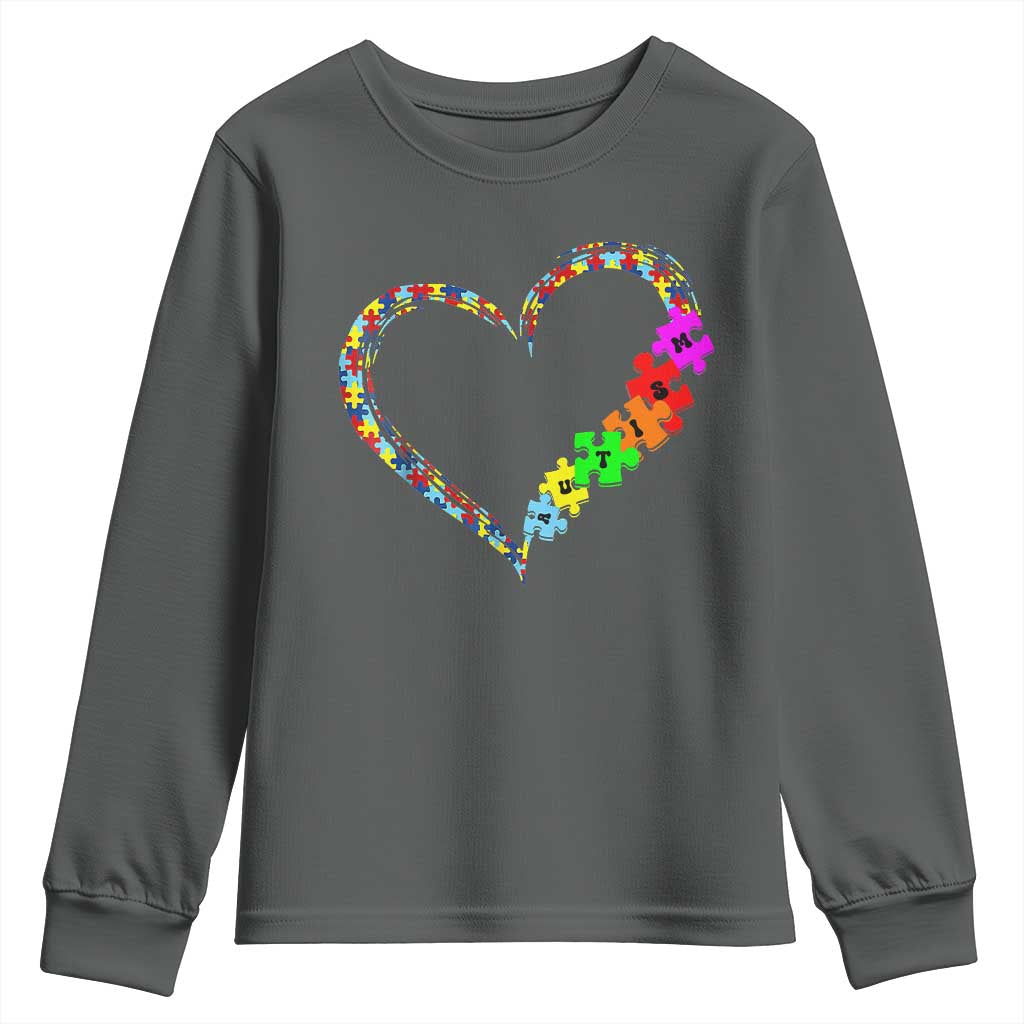 Autism Support Love Heart Puzzle Piece Youth Sweatshirt