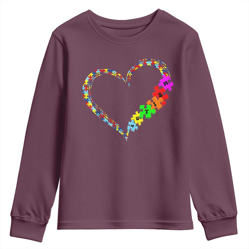 Autism Support Love Heart Puzzle Piece Youth Sweatshirt