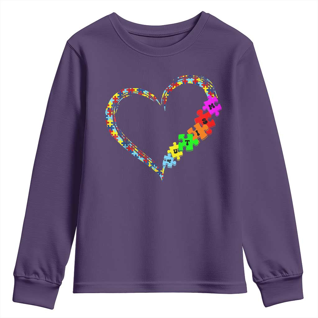 Autism Support Love Heart Puzzle Piece Youth Sweatshirt