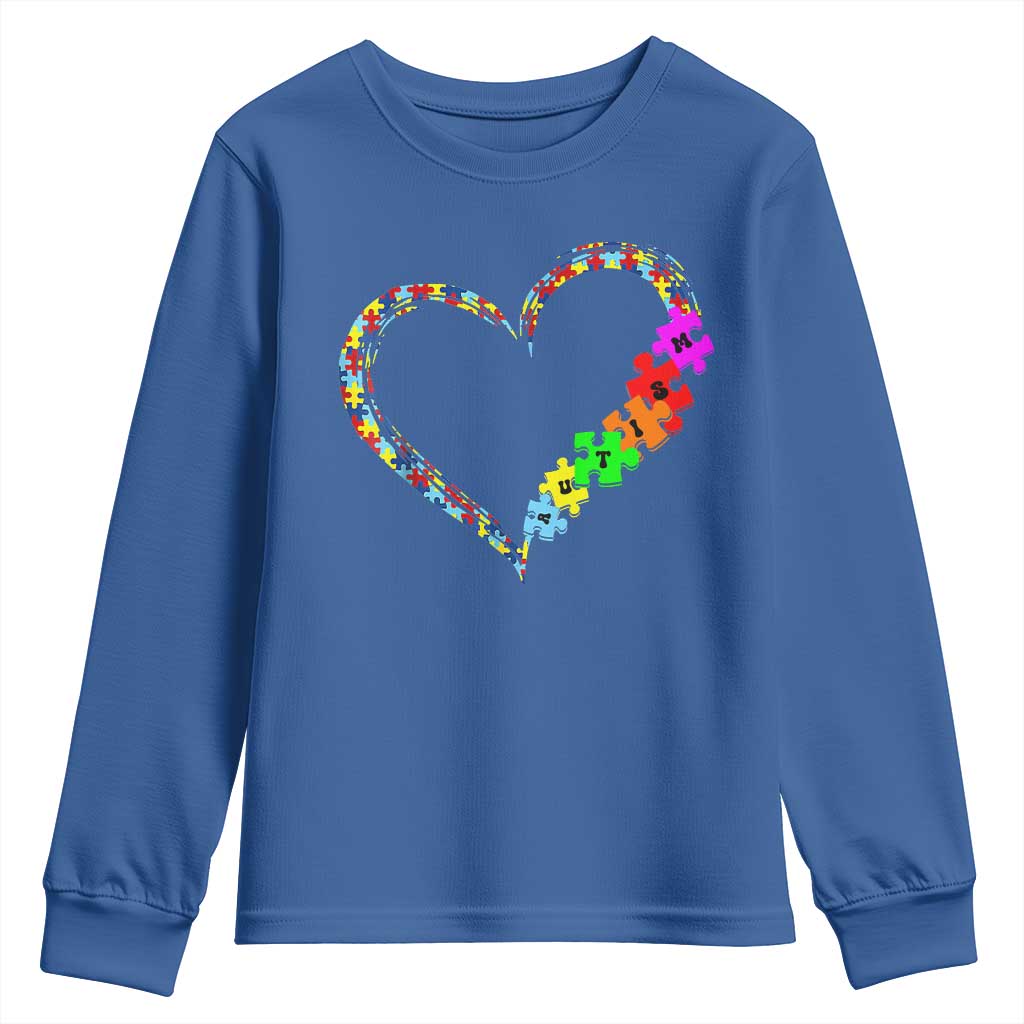 Autism Support Love Heart Puzzle Piece Youth Sweatshirt