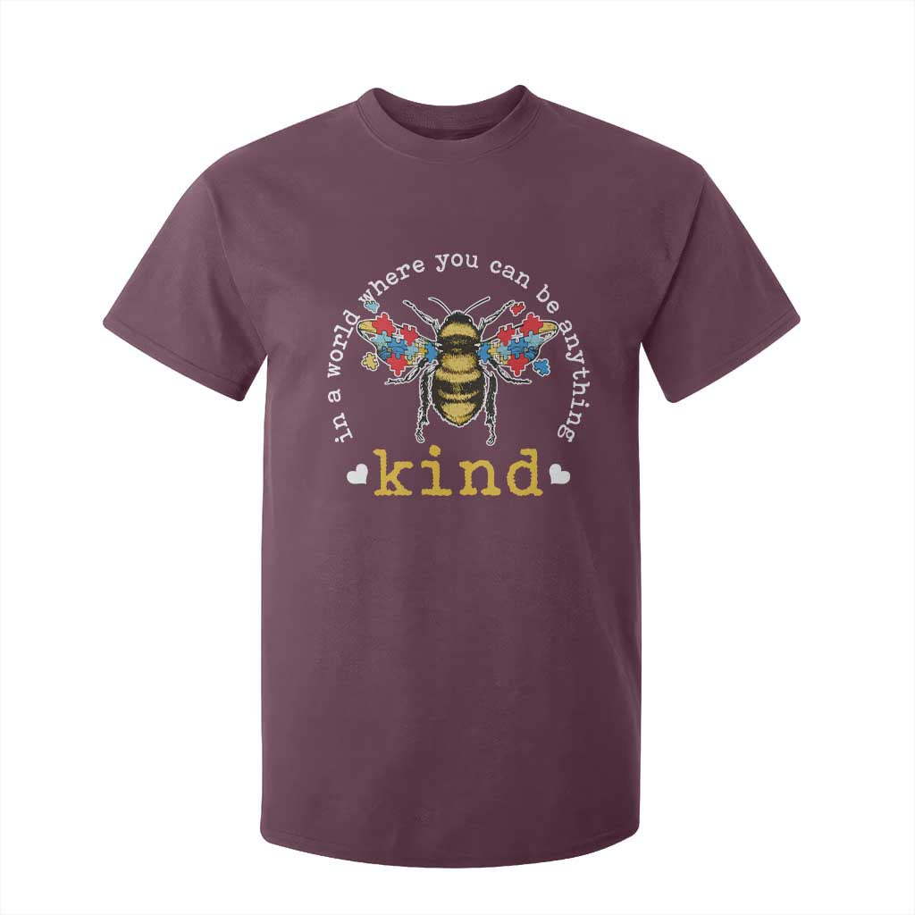 Autism Support T Shirt For Kid In A World Where You Can Be Anything Bee Kind Puzzle Pieces
