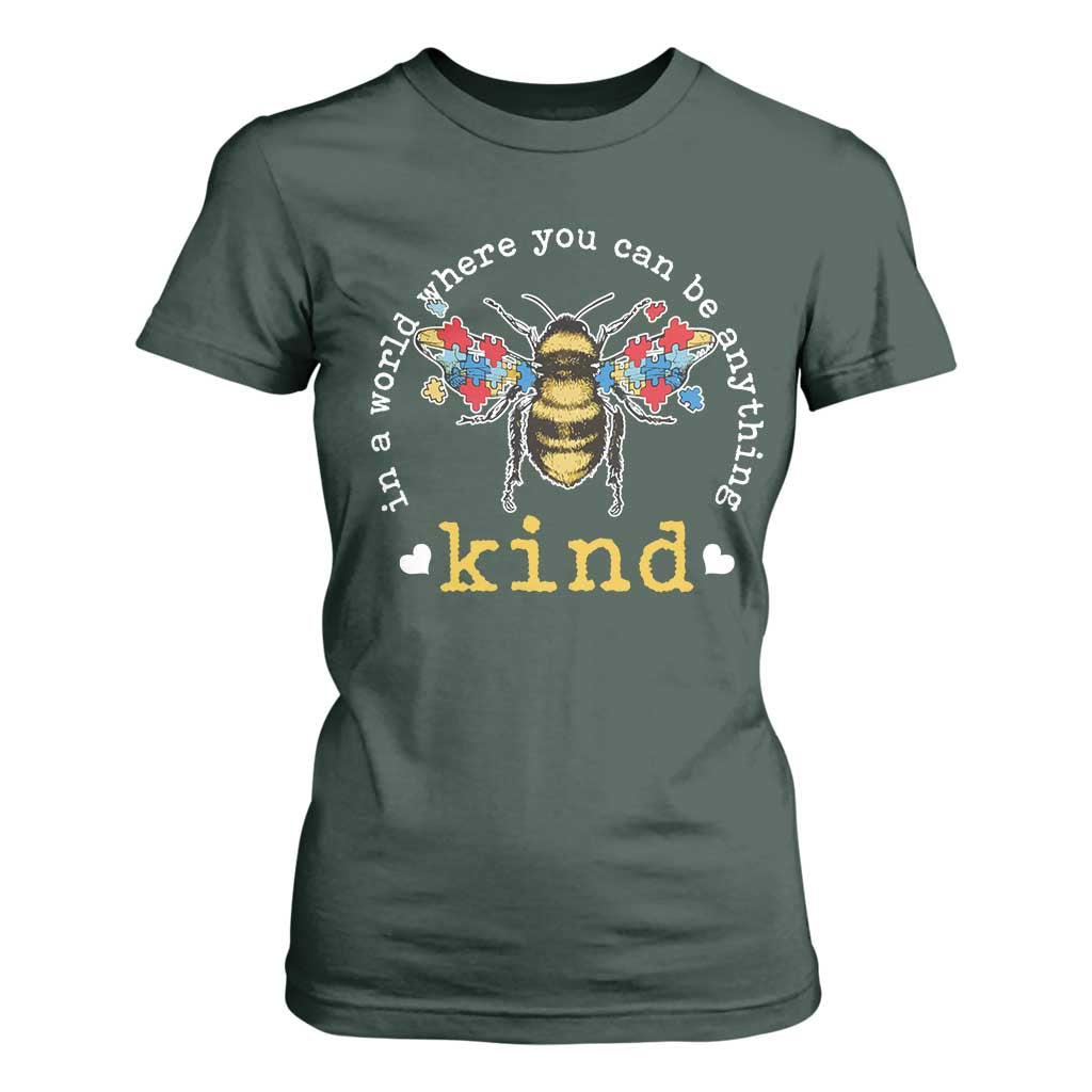 Autism Support T Shirt For Women In A World Where You Can Be Anything Bee Kind Puzzle Pieces