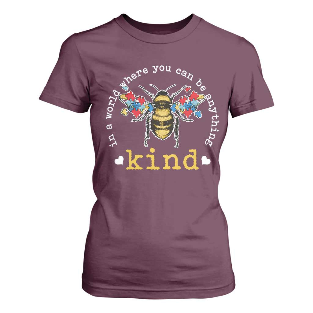Autism Support T Shirt For Women In A World Where You Can Be Anything Bee Kind Puzzle Pieces