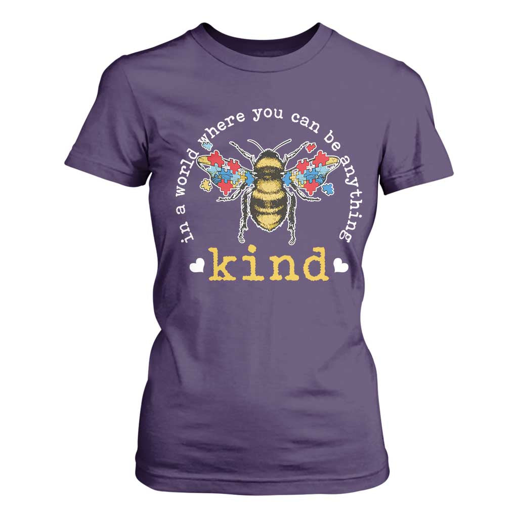 Autism Support T Shirt For Women In A World Where You Can Be Anything Bee Kind Puzzle Pieces