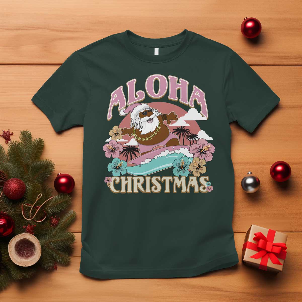 hawaii-christmas-t-shirt-retro-african-american-surfing-santa-with-tattoos-aloha-christmas