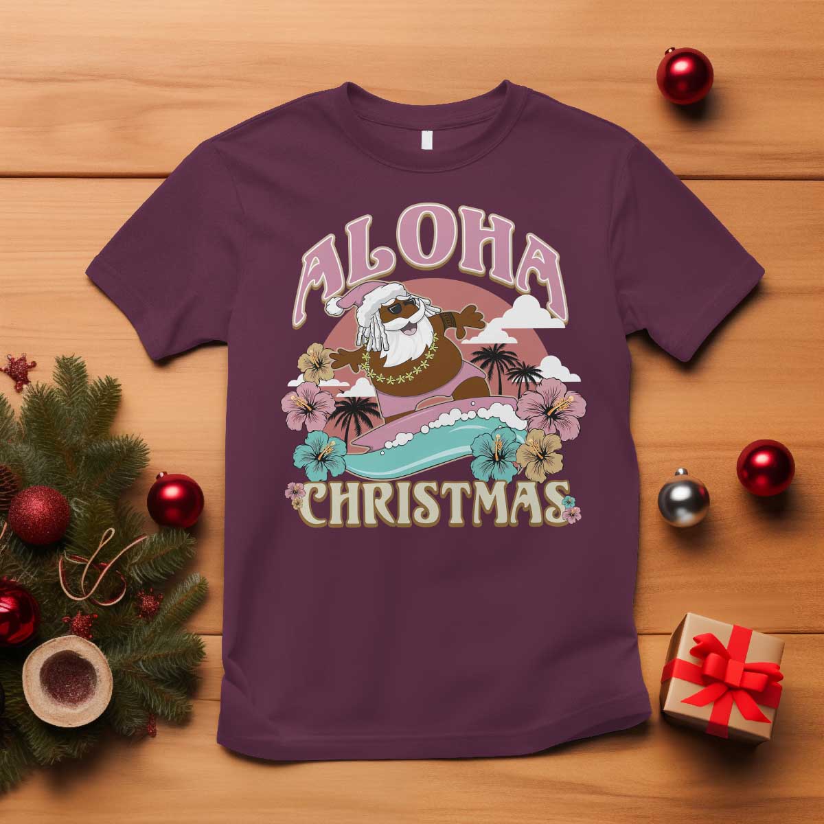 hawaii-christmas-t-shirt-retro-african-american-surfing-santa-with-tattoos-aloha-christmas