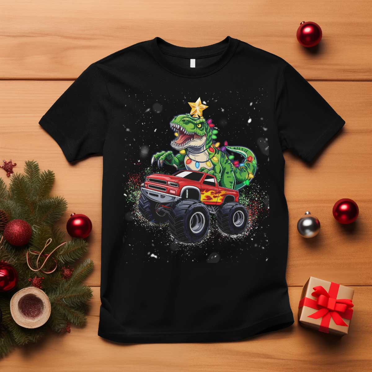 christmas-dinosaur-monster-truck-t-shirt