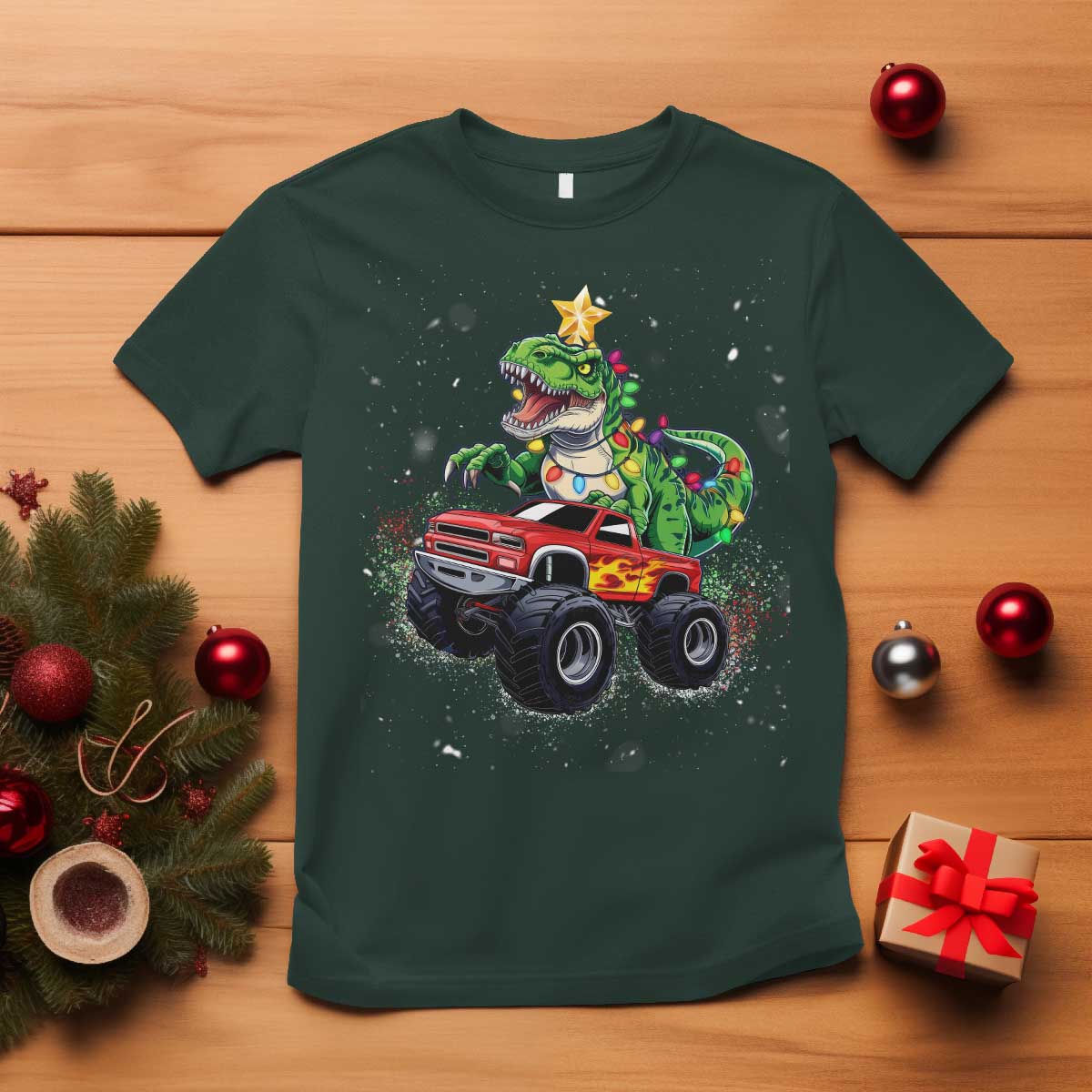 christmas-dinosaur-monster-truck-t-shirt