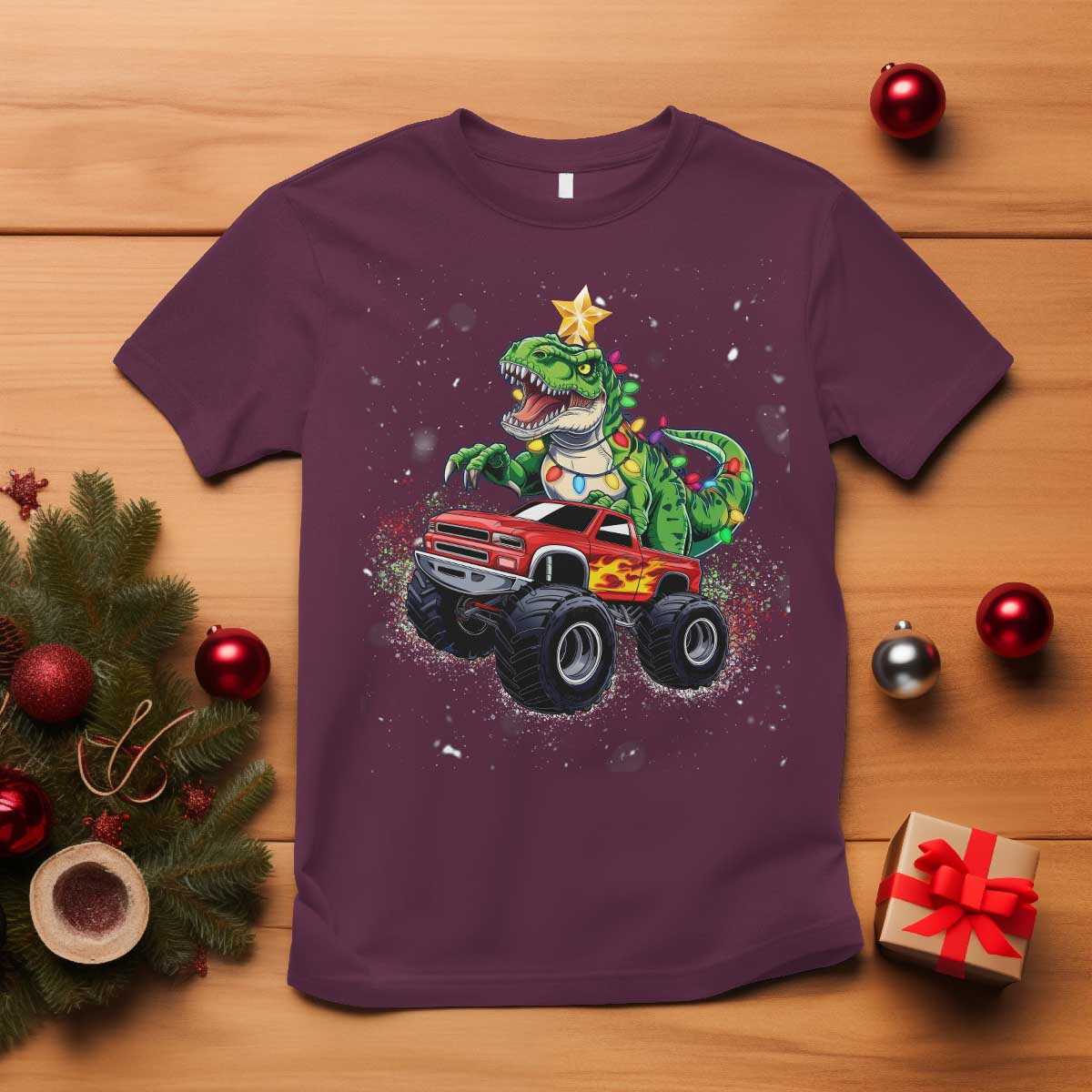 christmas-dinosaur-monster-truck-t-shirt