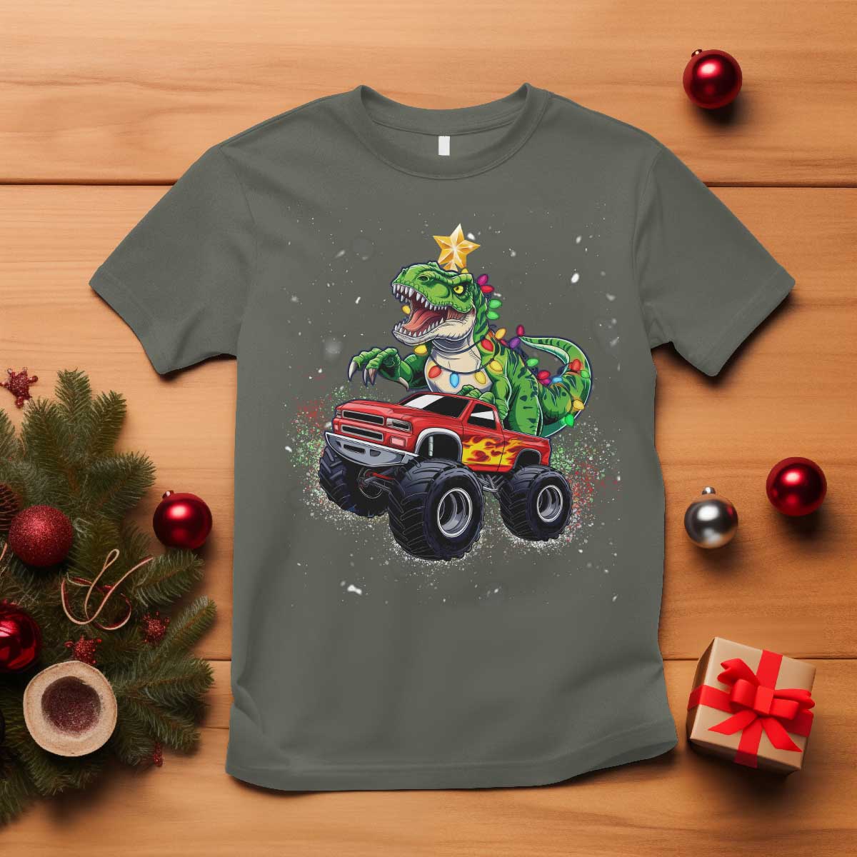 christmas-dinosaur-monster-truck-t-shirt