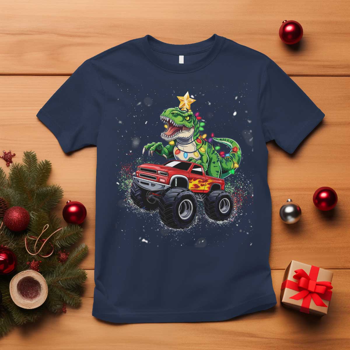 christmas-dinosaur-monster-truck-t-shirt