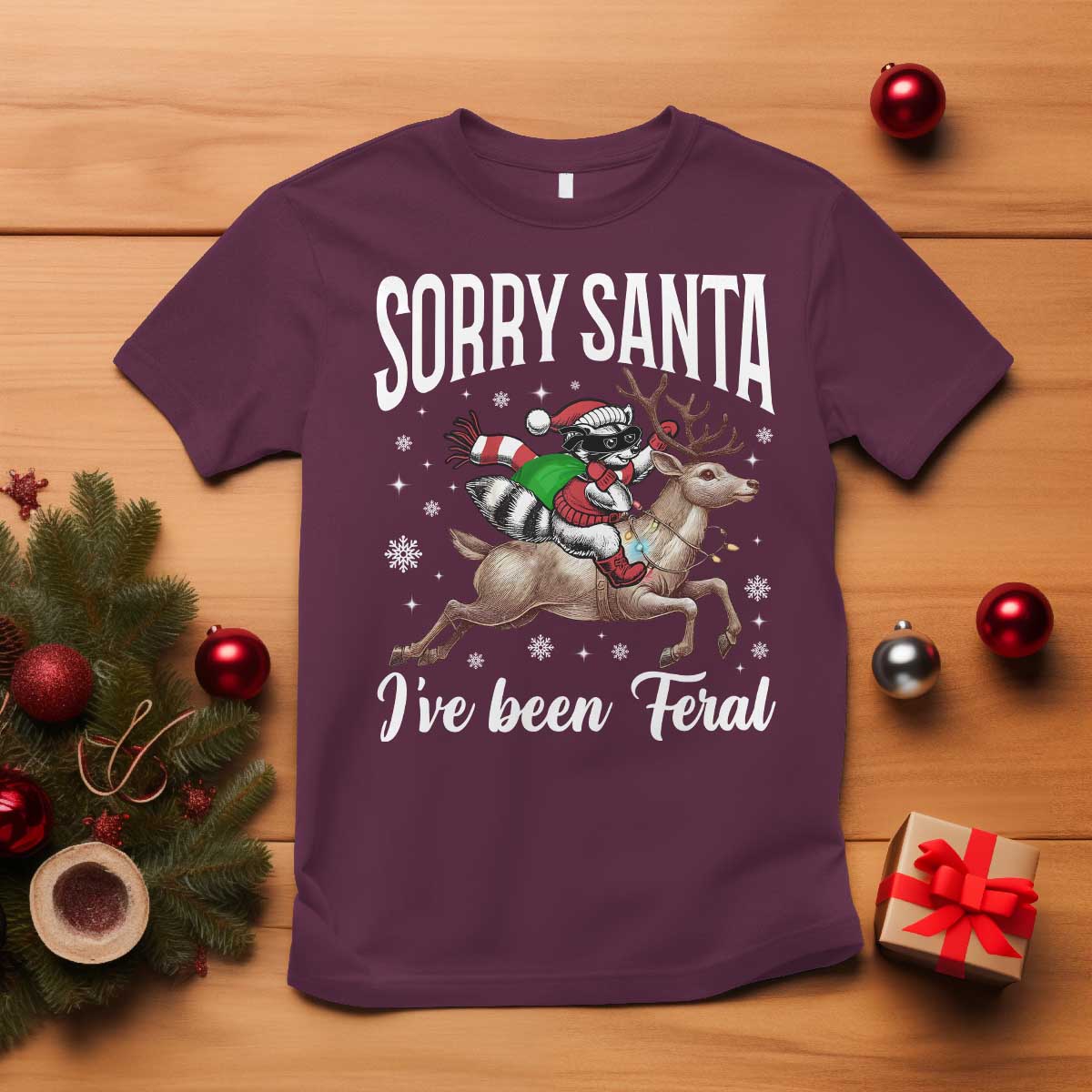 christmas-raccoon-t-shirt-sorry-santa-ive-been-feral-funny-weird-xmas-gifts