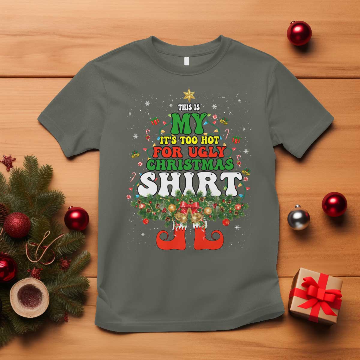 too-hot-ugly-christmas-sweaters-t-shirt-funny-xmas-elf