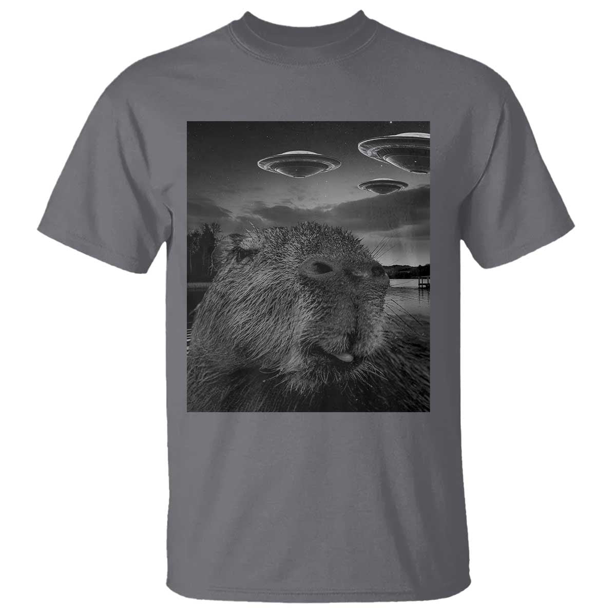 funny-graphic-capybara-selfie-with-ufos-weird-t-shirt