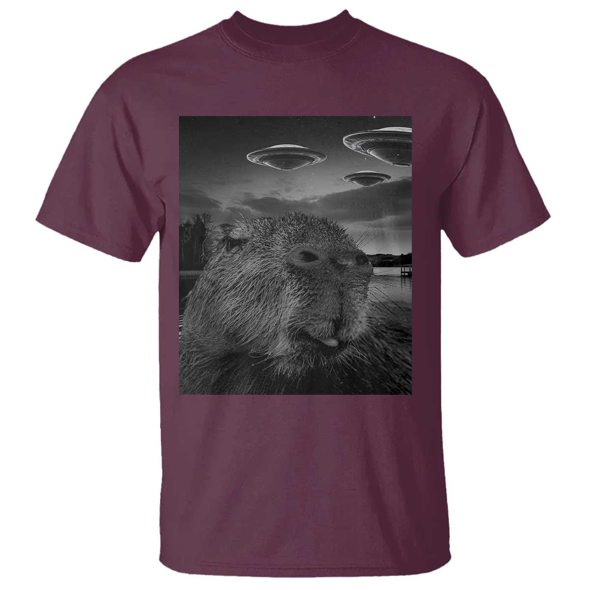 funny-graphic-capybara-selfie-with-ufos-weird-t-shirt