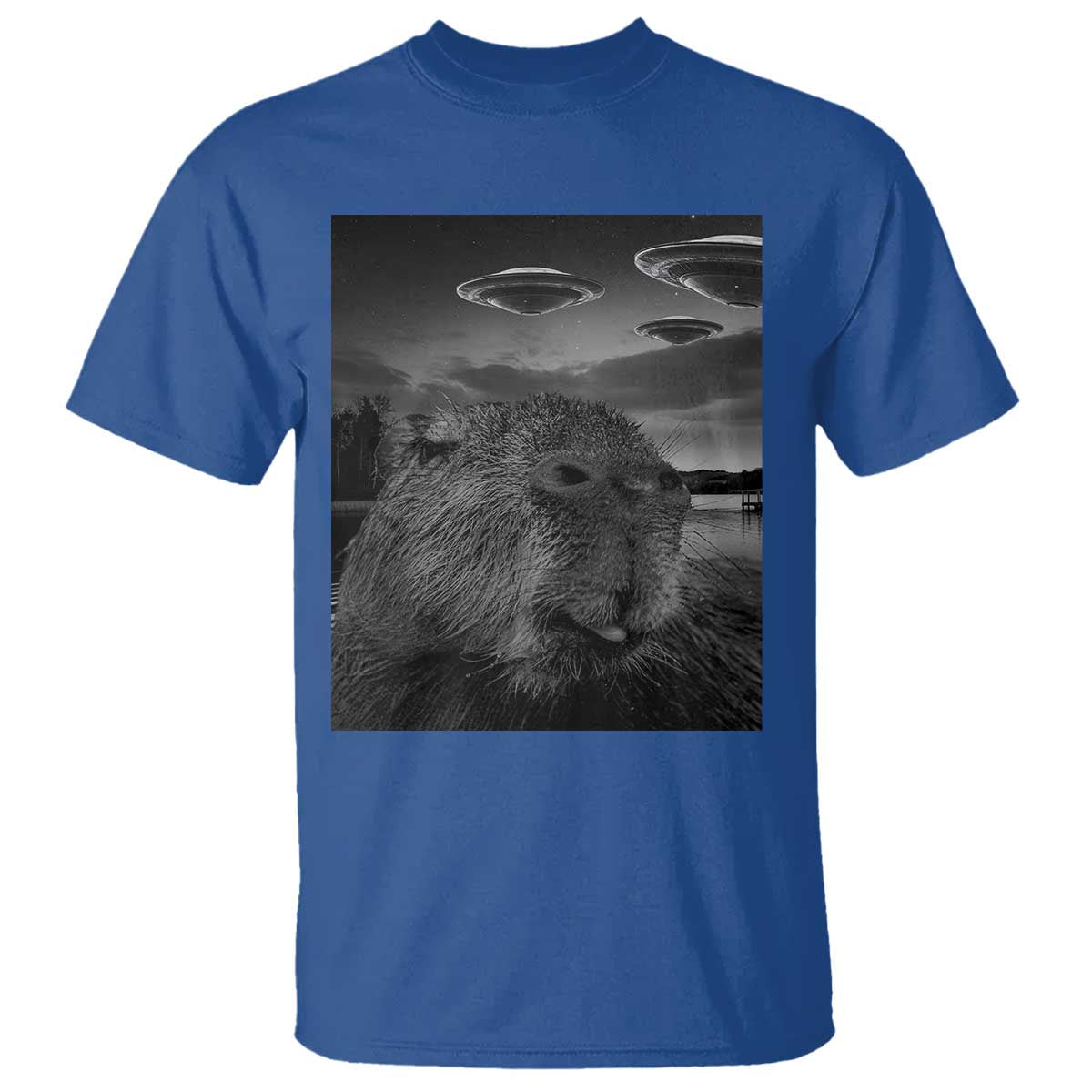 funny-graphic-capybara-selfie-with-ufos-weird-t-shirt
