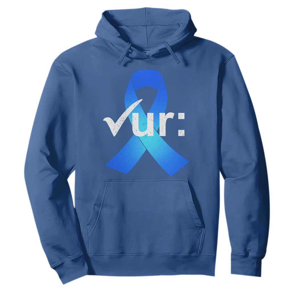 Colon Cancer Support Hoodie Blue Ribbon Colonoscopy Colorectal