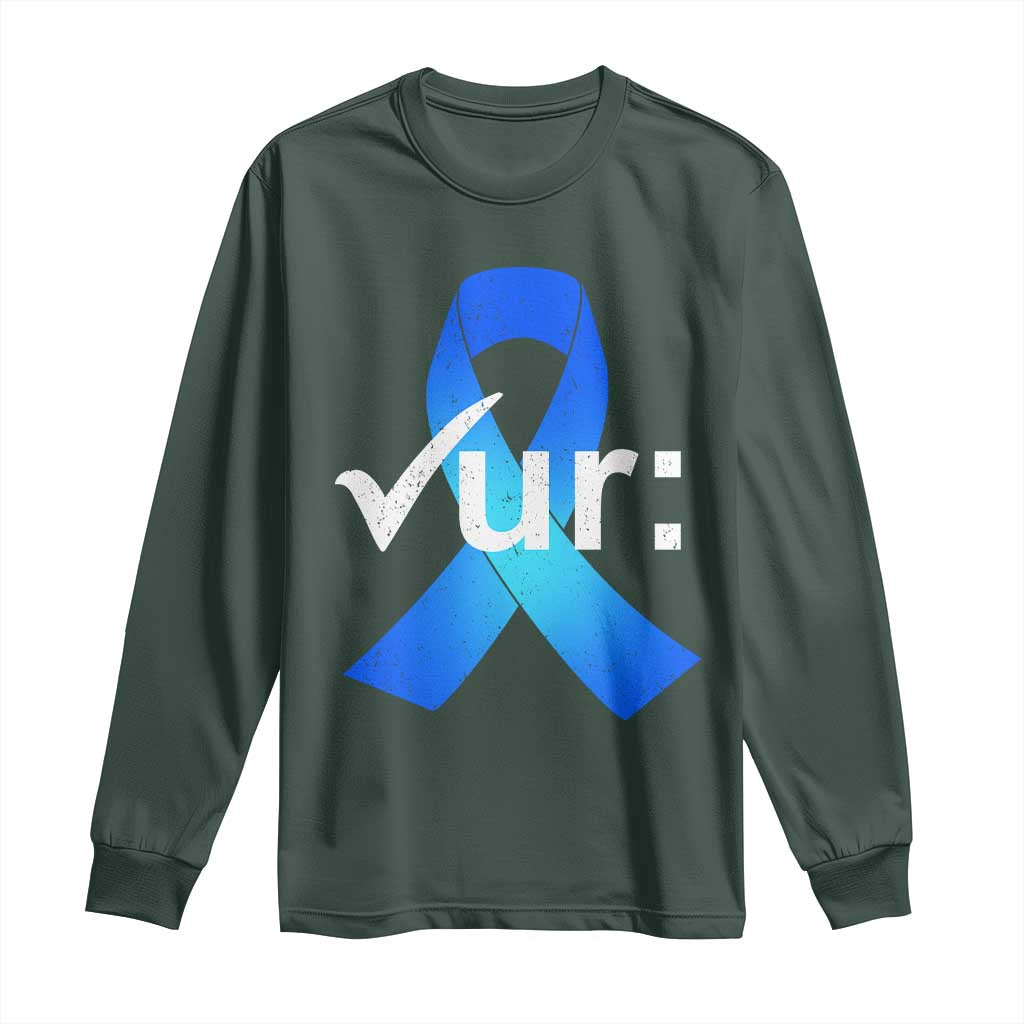 Colon Cancer Support Long Sleeve Shirt Blue Ribbon Colonoscopy Colorectal