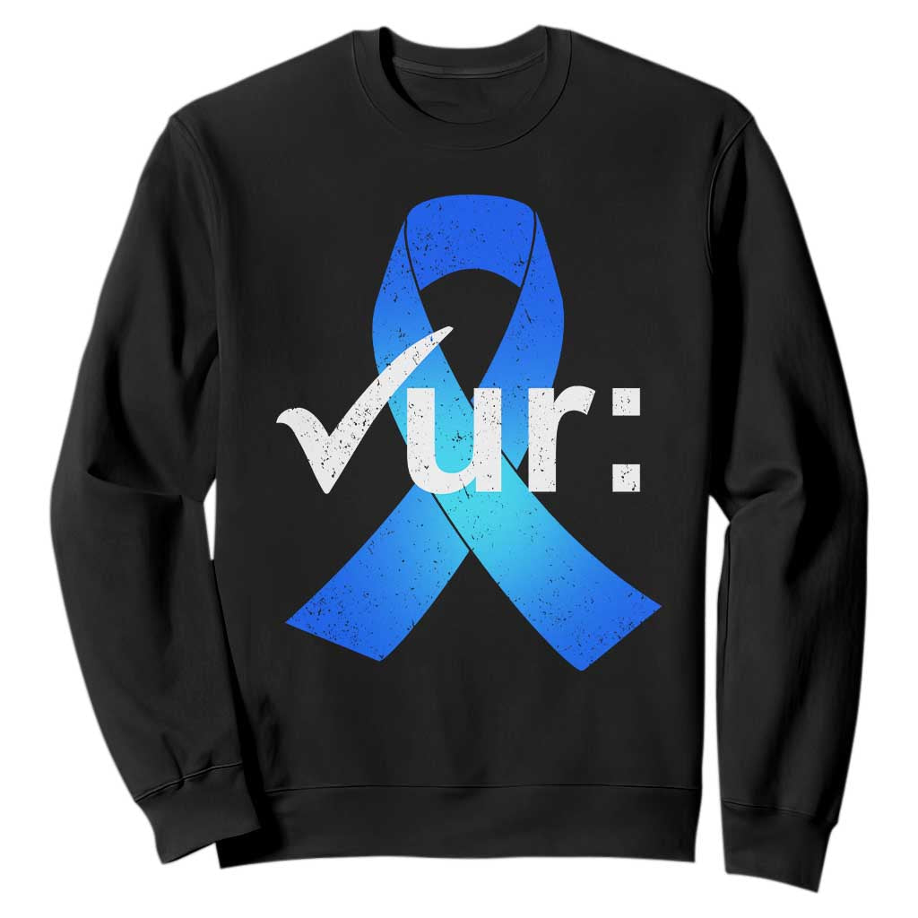 Colon Cancer Support Sweatshirt Blue Ribbon Colonoscopy Colorectal