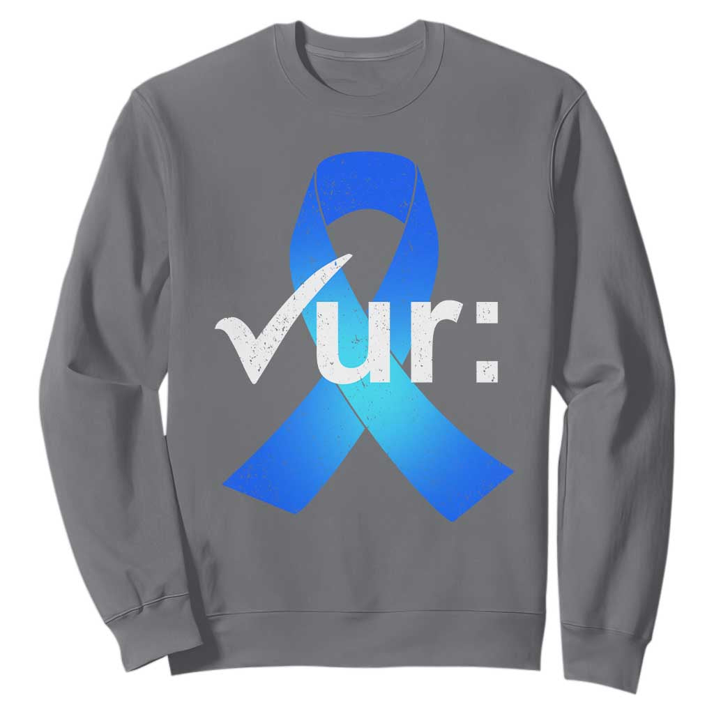 Colon Cancer Support Sweatshirt Blue Ribbon Colonoscopy Colorectal