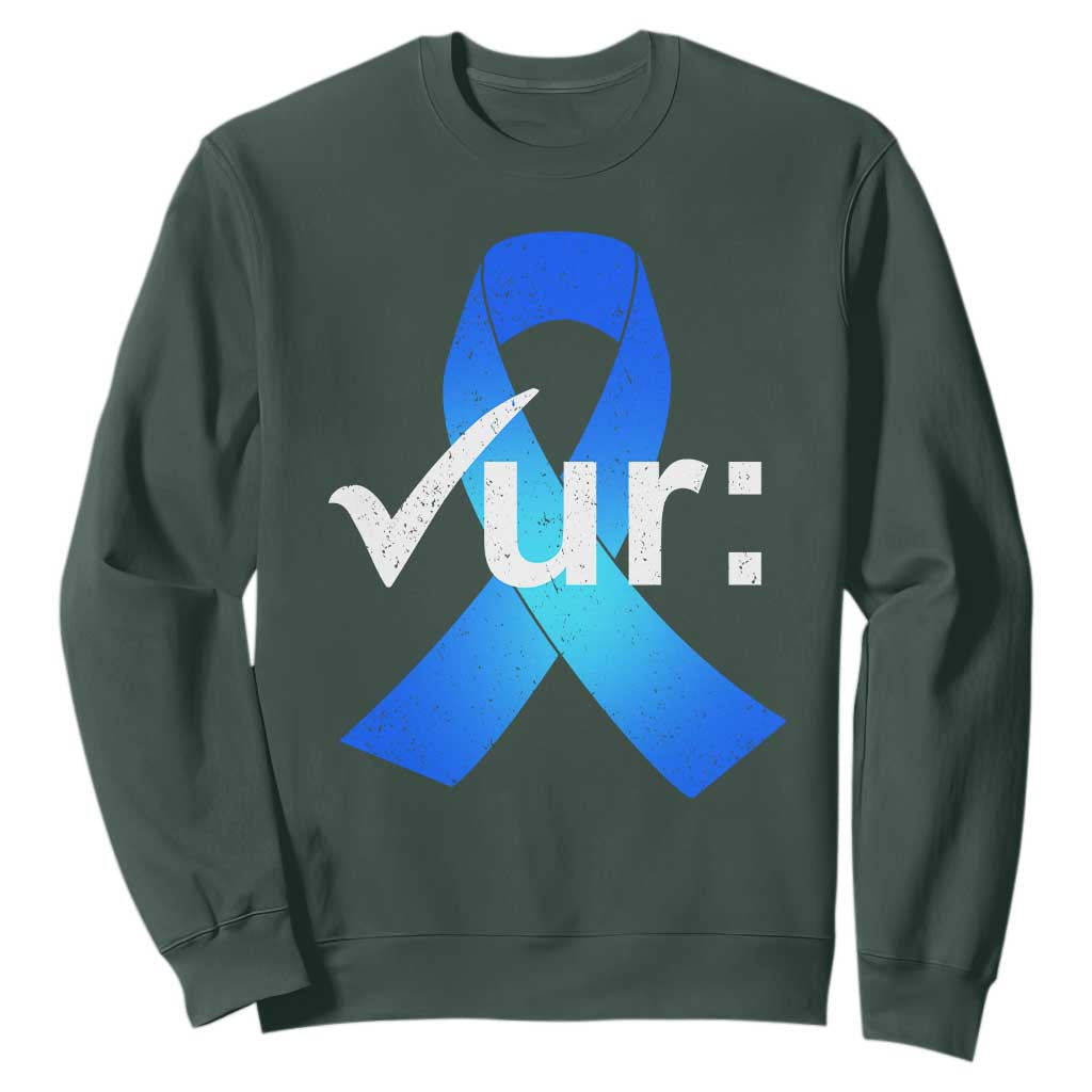 Colon Cancer Support Sweatshirt Blue Ribbon Colonoscopy Colorectal