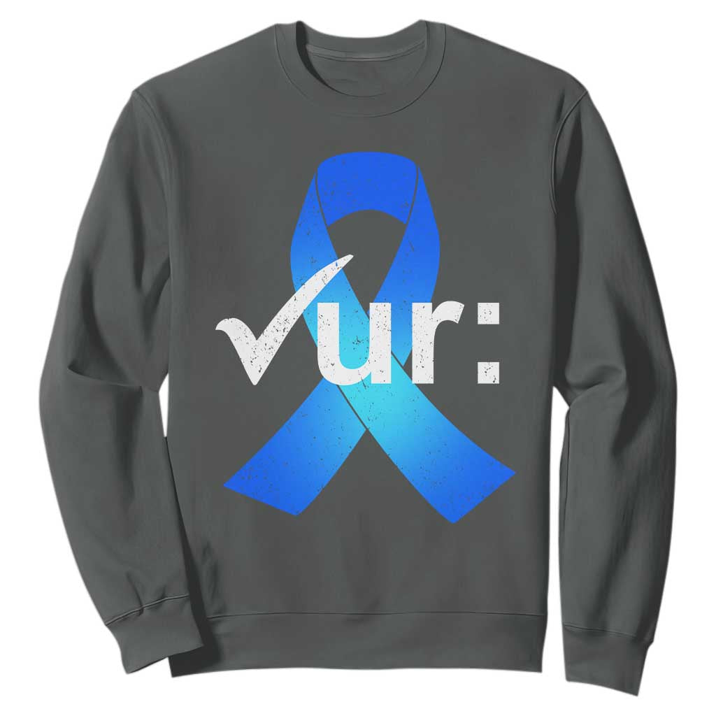 Colon Cancer Support Sweatshirt Blue Ribbon Colonoscopy Colorectal